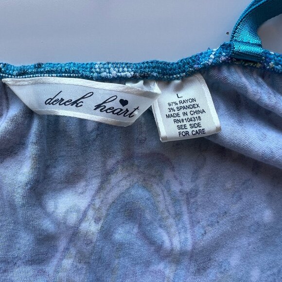 Derek Heart Y2K Paisley Print Sleeveless Blue Midi Dress Adjustable Straps Sz L - Picture 4 of 4